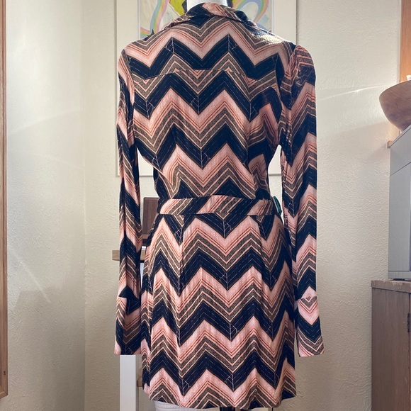 Free People Chevron Long Sleeve Dress in Pink and Black - Picture 3 of 11